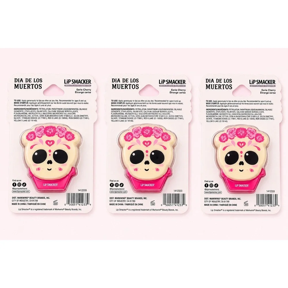 3 Lip Smacker Lip Balm Dia De Los Muertos Eerie Cherry Sugar Skull